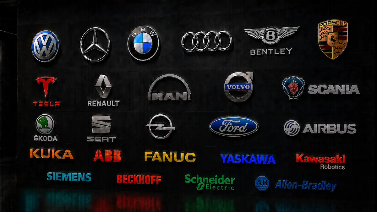 Partner and supplier logos of automotive, robotics and industrial brands that trust Robologic