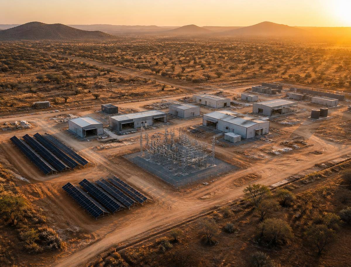 Aerial view of a technology campus and data centre infrastructure project in Namibia